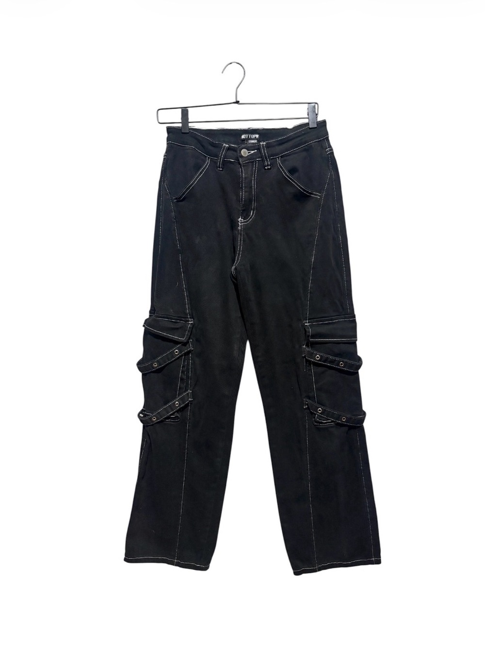 Hot Topic Black Wide-Leg Cargo Jeans with Strap Details